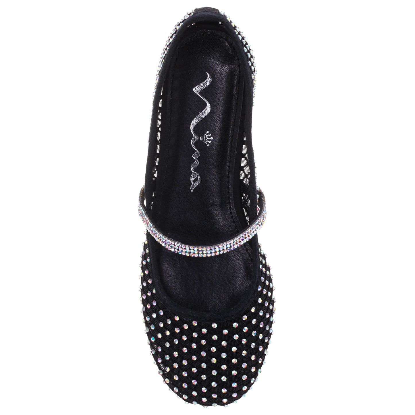 Nina Shoes Girls Jessa Black Rhinestone Mesh Ballet Flats