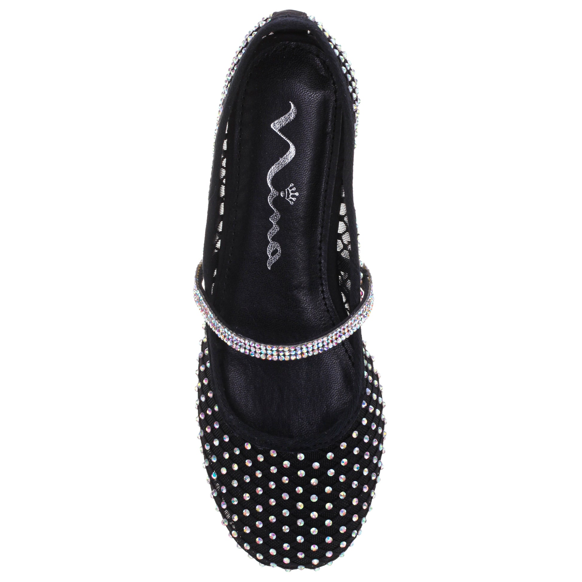 Nina Shoes Girls Jessa Black Rhinestone Mesh Ballet Flats
