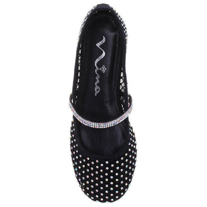 Nina Shoes Girls Jessa Black Rhinestone Mesh Ballet Flats