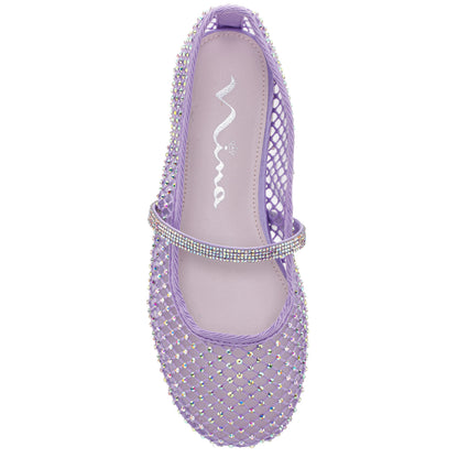 Nina Shoes Girls Jessa Purple Rhinestone Mesh Ballet Flats