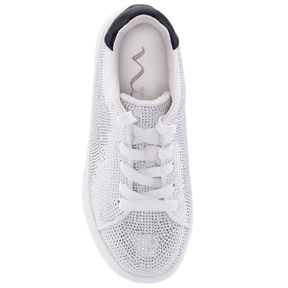 Nina Shoes Girls Gigee White Rhinestone Low Top Sneakers