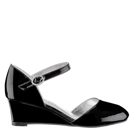 Nina Shoes Girls Lenora Black Wedge Dress Shoes