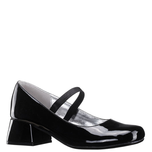 Nina Shoes Girls Tevi Black Patent Elastic Strap Dress Shoes