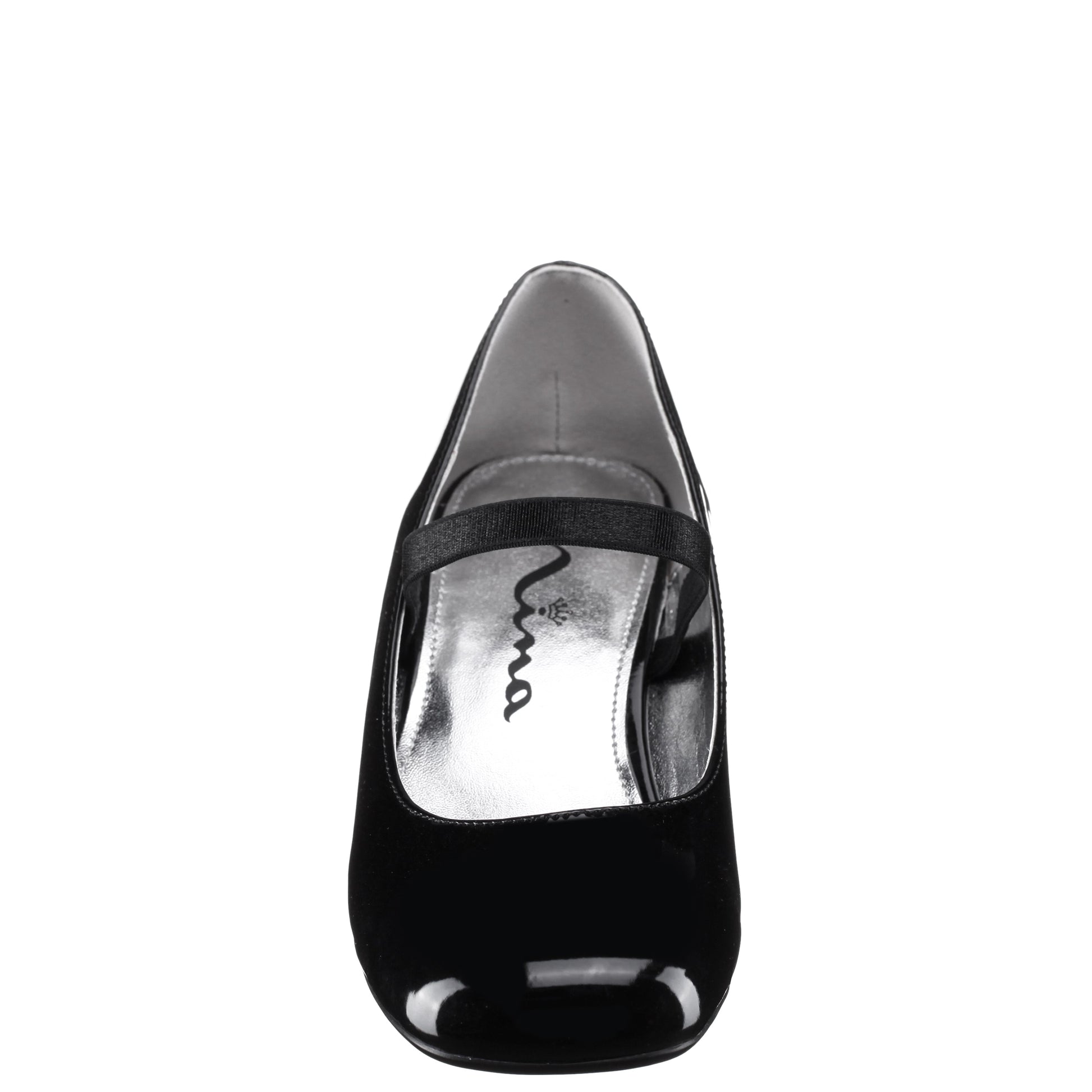 Nina Shoes Girls Tevi Black Patent Elastic Strap Dress Shoes