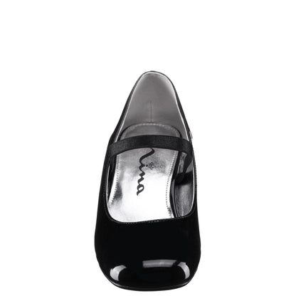 Nina Shoes Girls Tevi Black Patent Elastic Strap Dress Shoes