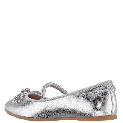 Nina Shoes Girls Kendalla Silver Crackle Metallic Ballet Flats