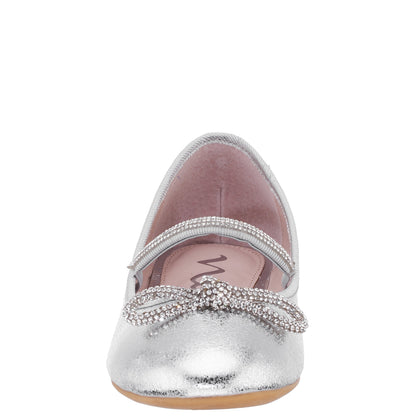 Nina Shoes Girls Kendalla Silver Crackle Metallic Ballet Flats