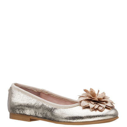 Nina Shoes Girls Jeanesse platino metallic flower ballet flats