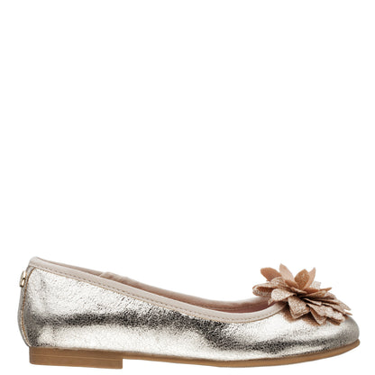 Nina Shoes Girls Jeanesse platino metallic flower ballet flats