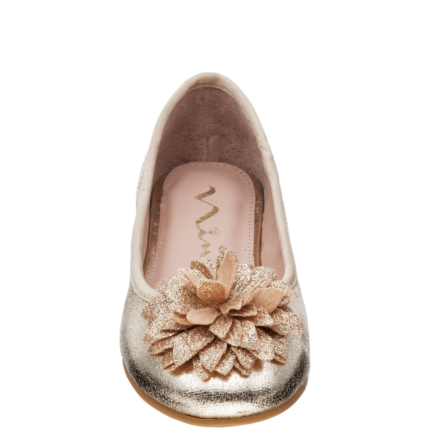 Nina Shoes Girls Jeanesse platino metallic flower ballet flats
