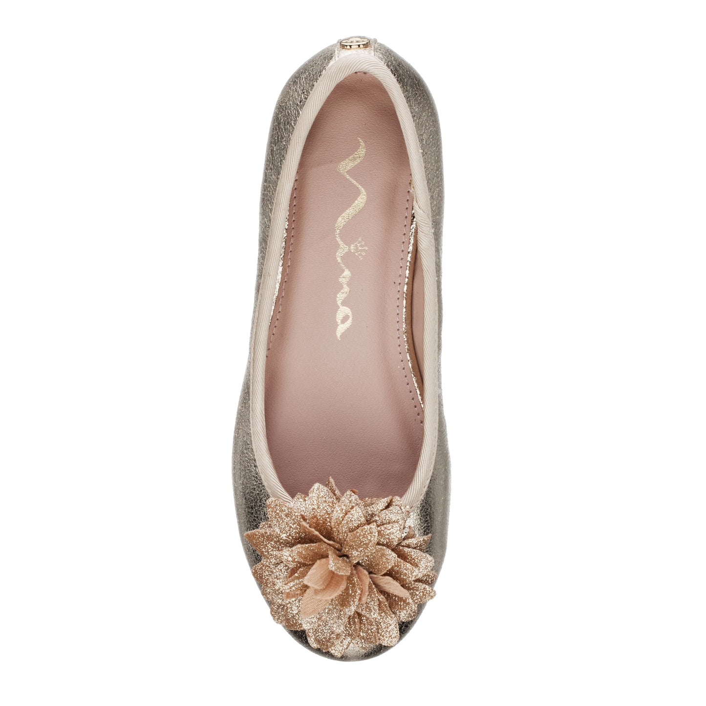 Nina Shoes Girls Jeanesse platino metallic flower ballet flats