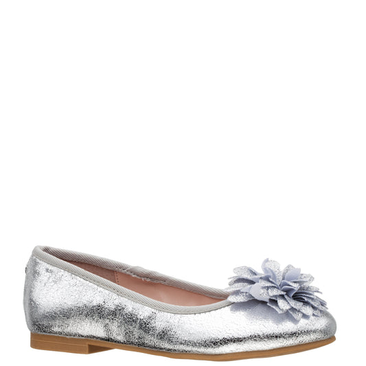 Nina Shoes Girls Jeanesse silver metallic flower ballet flats