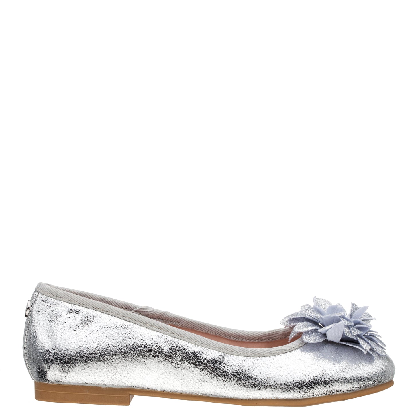 Nina Shoes Girls Jeanesse silver metallic flower ballet flats