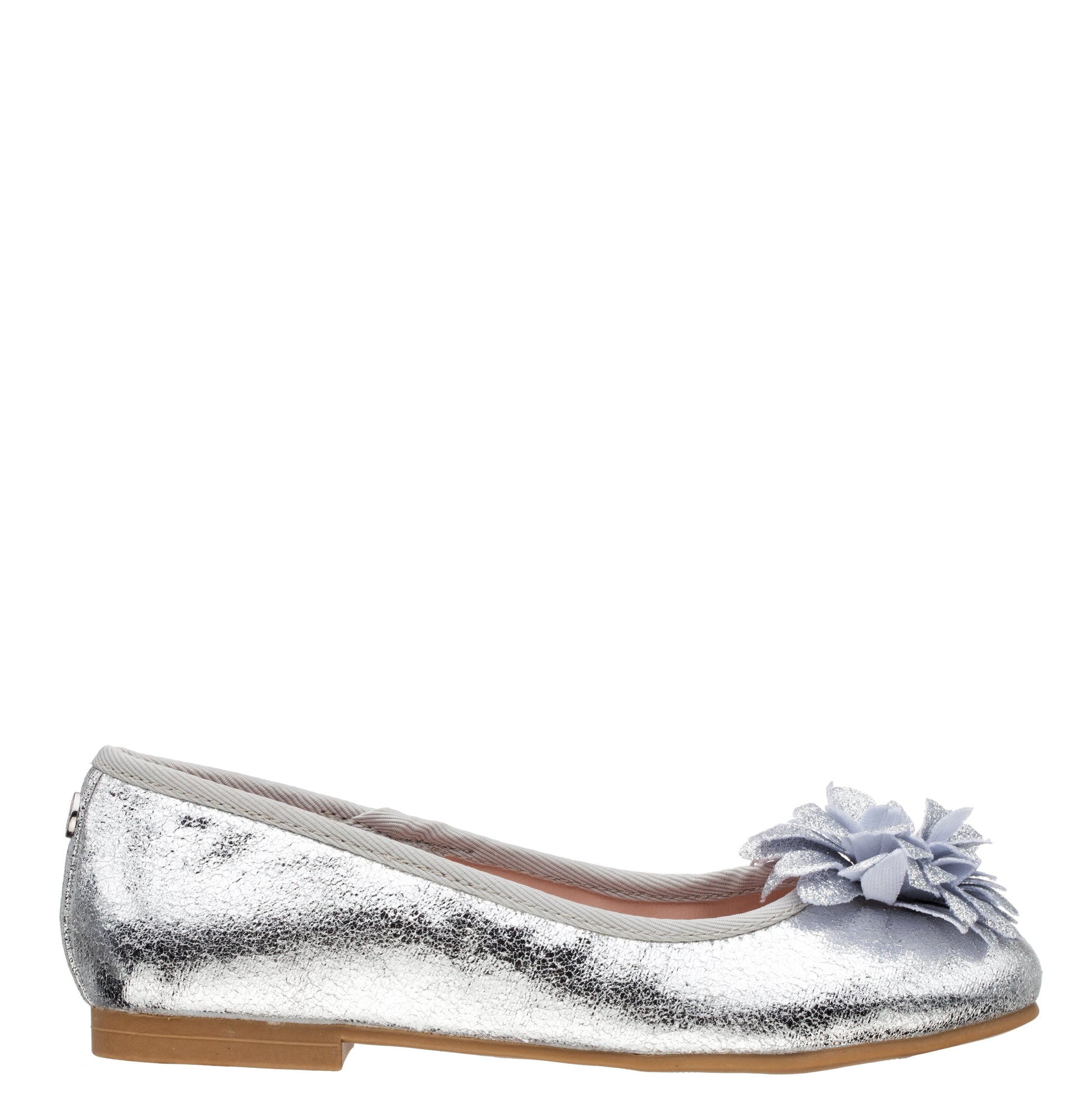 Nina Shoes Girls Jeanesse silver metallic flower ballet flats