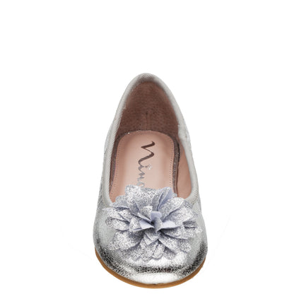 Nina Shoes Girls Jeanesse silver metallic flower ballet flats