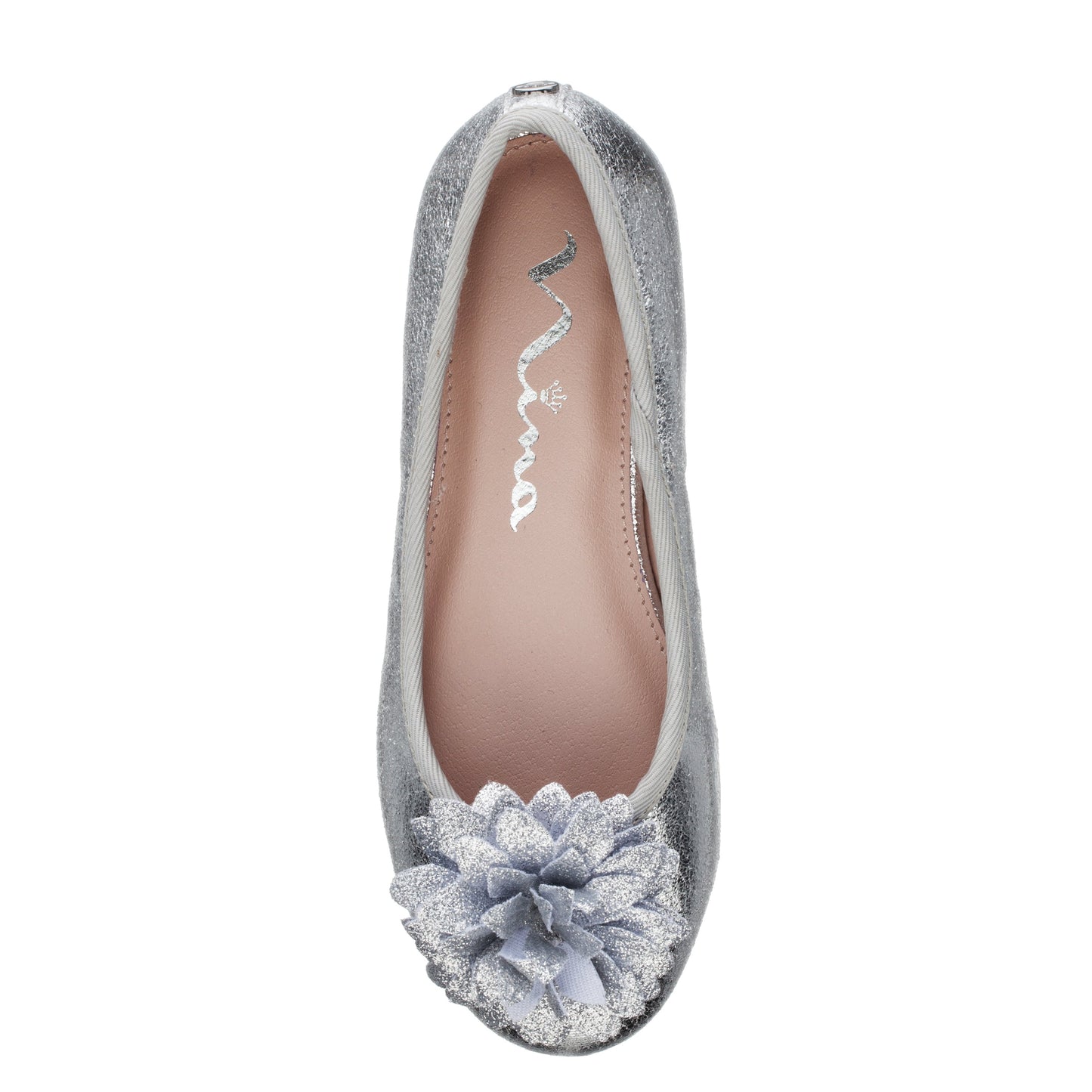 Nina Shoes Girls Jeanesse silver metallic flower ballet flats
