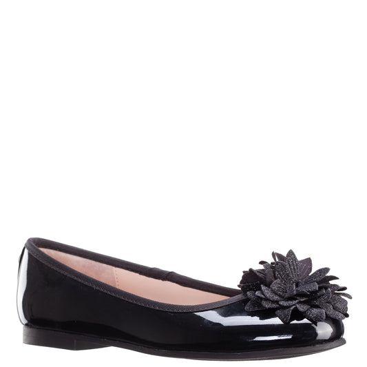 Nina Shoes Girls Jeanesse Black patent flower ballet flats