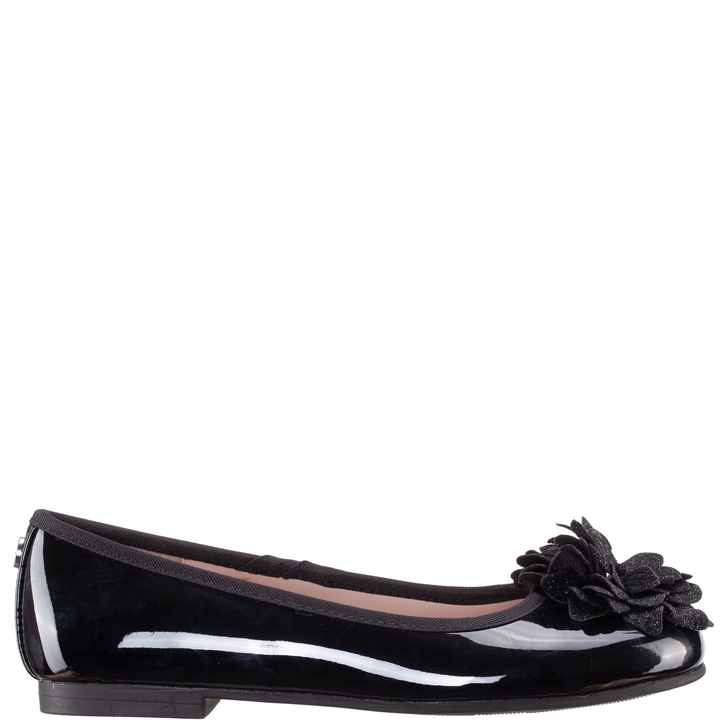 Nina Shoes Girls Jeanesse Black patent flower ballet flats