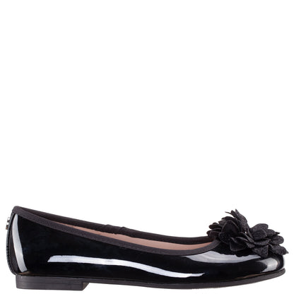 Nina Shoes Girls Jeanesse Black patent flower ballet flats