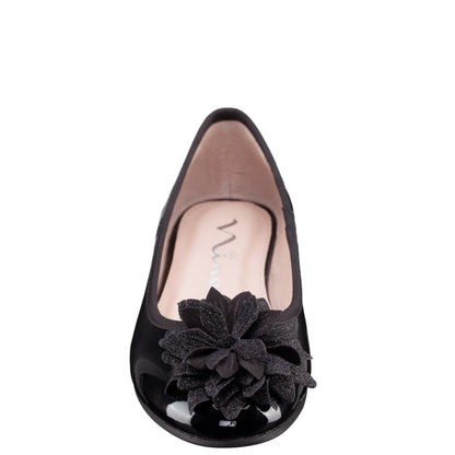 Nina Shoes Girls Jeanesse Black patent flower ballet flats