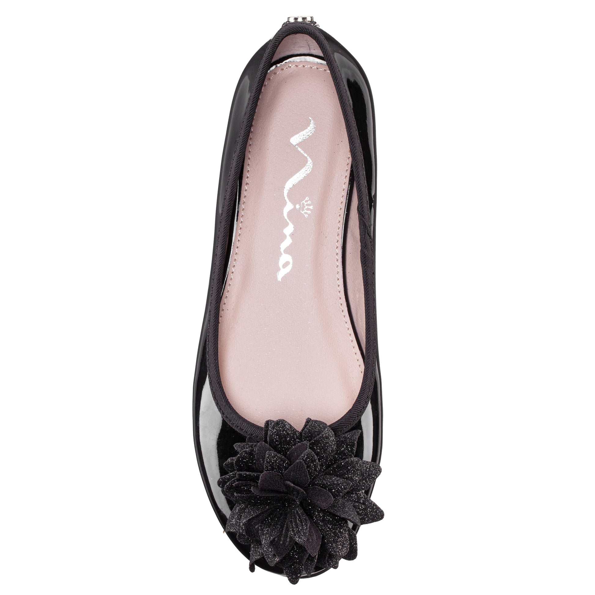 Nina Shoes Girls Jeanesse Black patent flower ballet flats