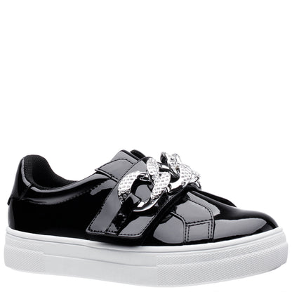 Nina Shoes Girls Emaleigh Black Patent Low Top Slip-on Sneakers