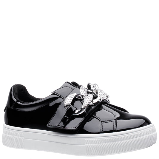 Nina Shoes Girls Emaleigh Black Patent Low Top Slip-on Sneakers