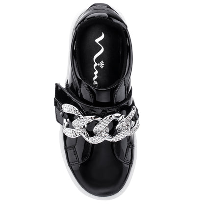 Nina Shoes Girls Emaleigh Black Patent Low Top Slip-on Sneakers