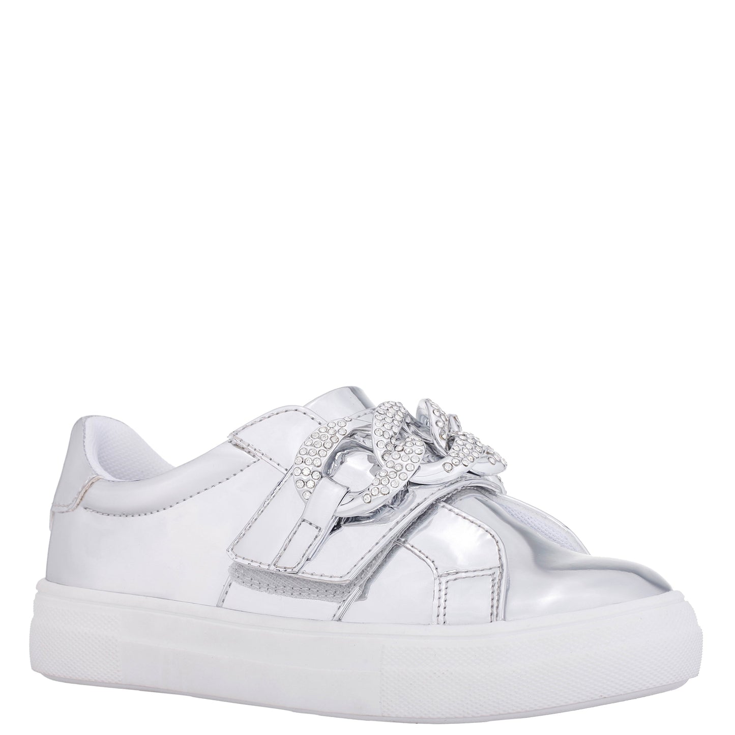 Nina Shoes Girls Emaleigh Silver Metallic Low Top Slip-on Sneakers
