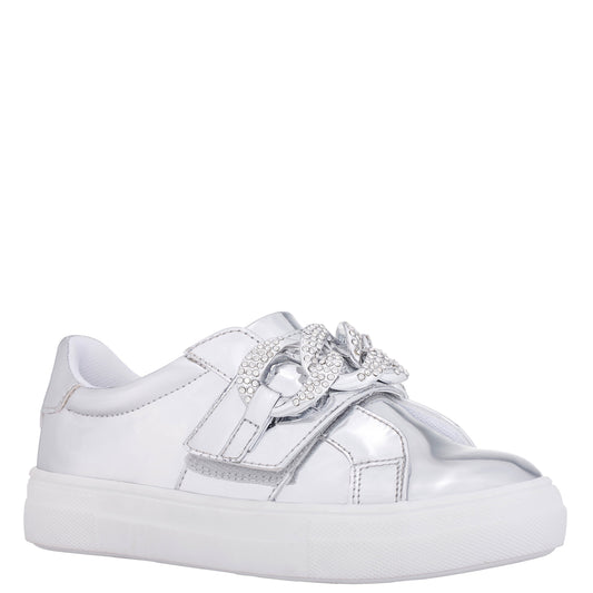Nina Shoes Girls Emaleigh Silver Metallic Low Top Slip-on Sneakers