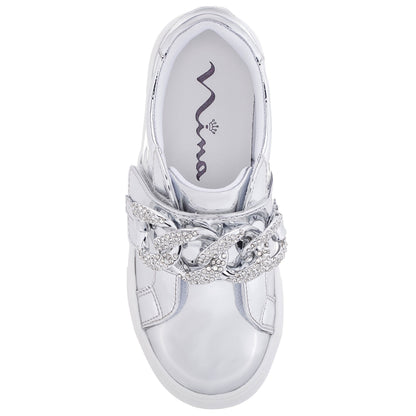 Nina Shoes Girls Emaleigh Silver Metallic Low Top Slip-on Sneakers