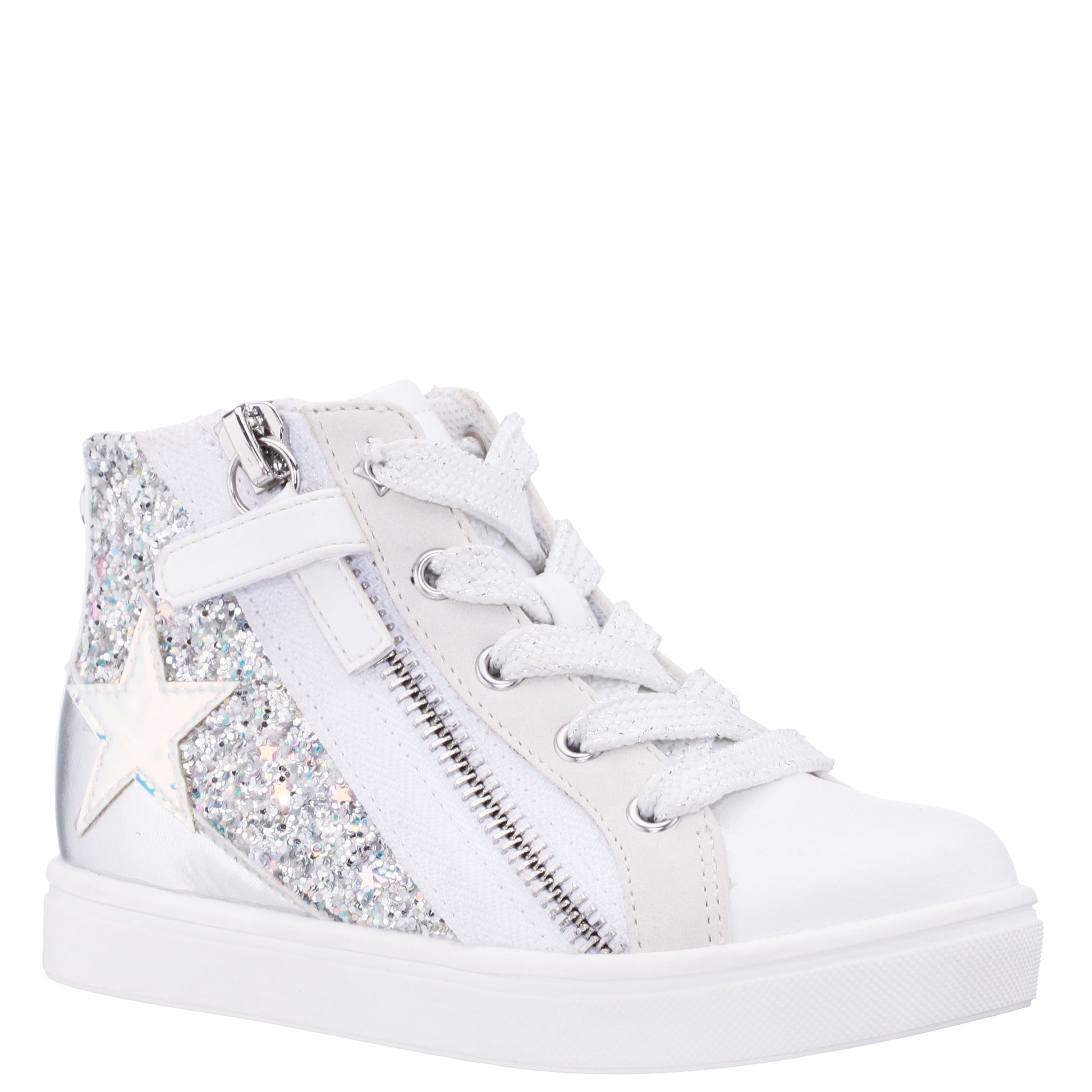 Nina Shoes Girls Yuti White Glitter High Top Sneakers