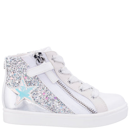 Nina Shoes Girls Yuti White Glitter High Top Sneakers