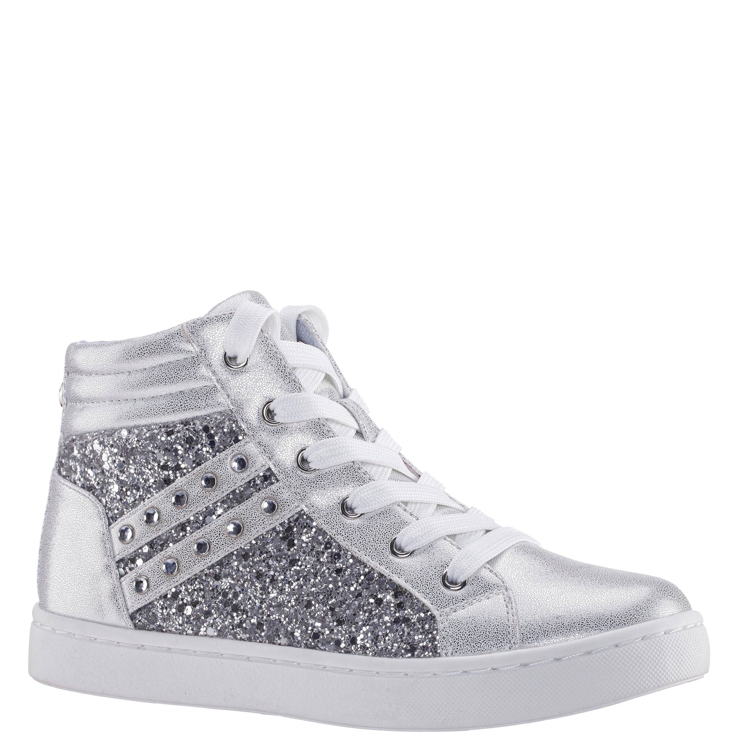 Nina Shoes Girls Michaela Silver Glitter High Top Sneakers