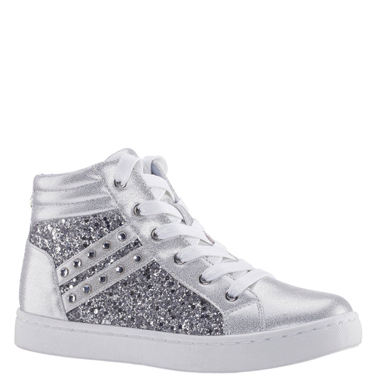 Nina Shoes Girls Michaela Silver Glitter High Top Sneakers