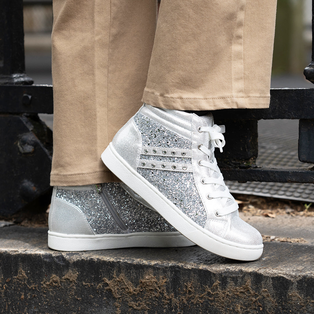 Nina Shoes Girls Michaela Silver Glitter High Top Sneakers