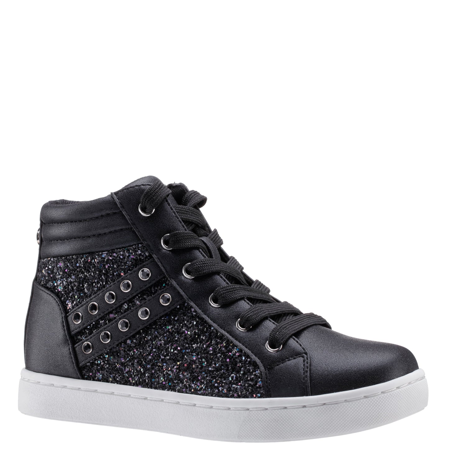 Nina Shoes Girls Michaela Black Glitter High Top Sneakers