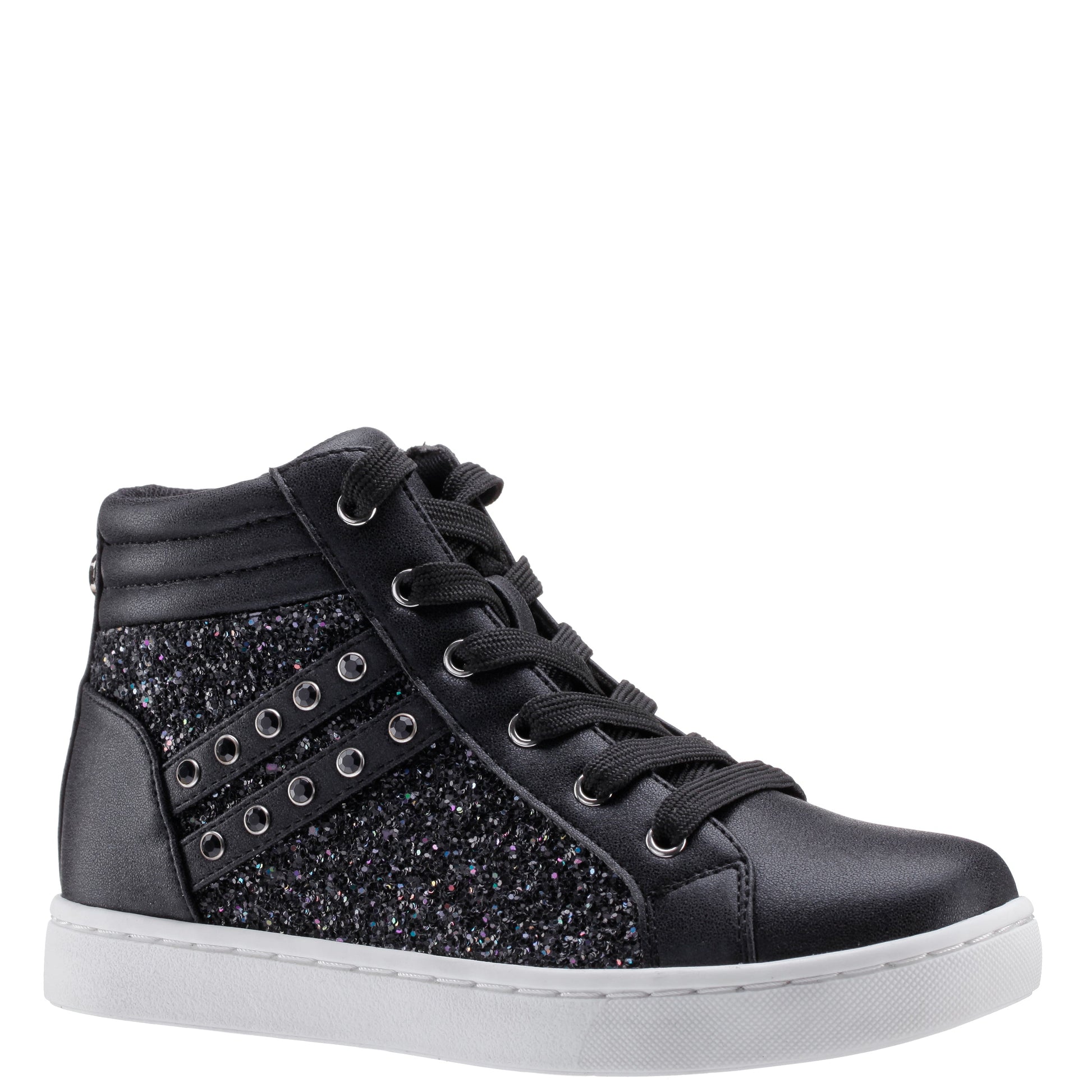 Nina Shoes Girls Michaela Black Glitter High Top Sneakers