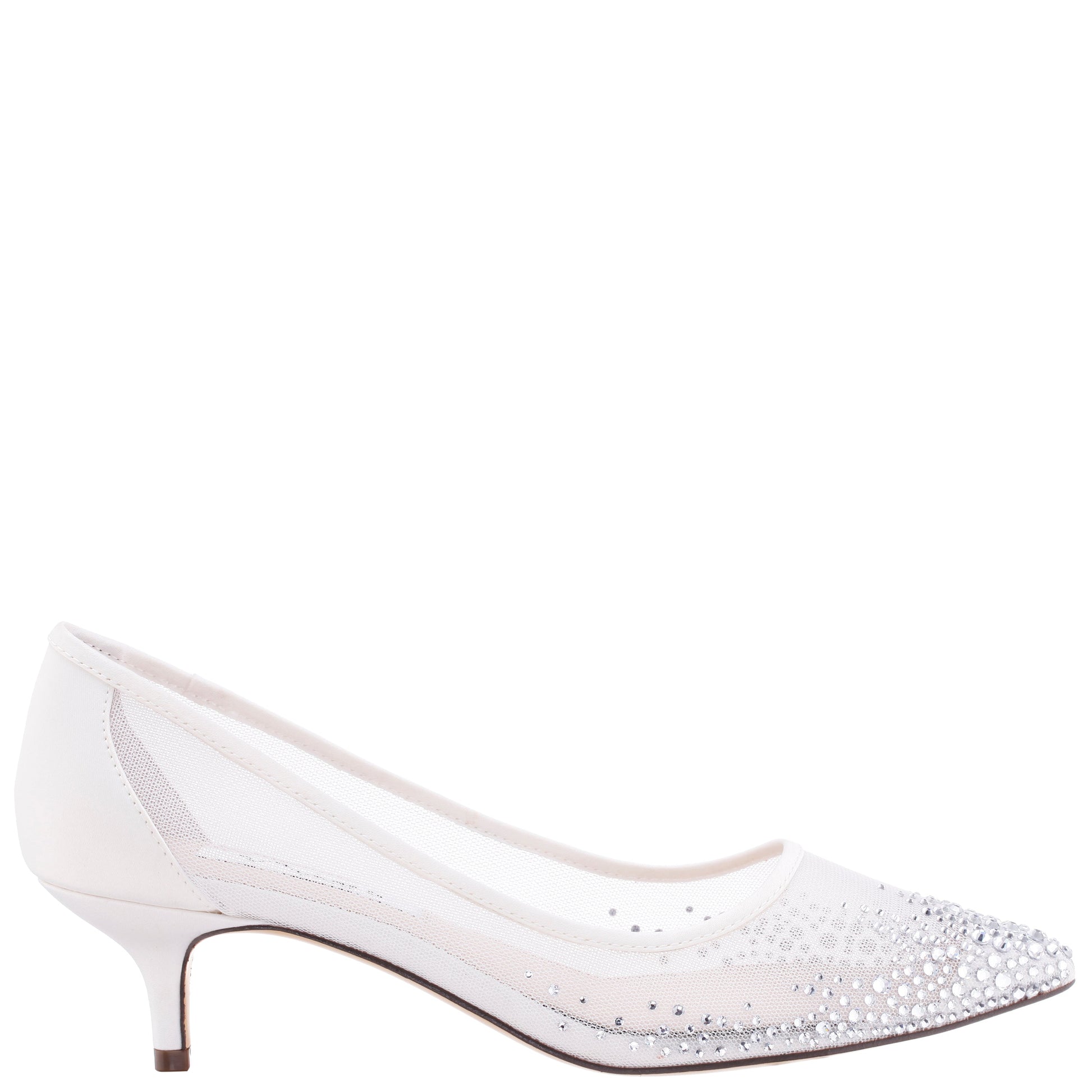 Nina Shoes Sofie White Mesh with Faceted Crystals Kitten-Heel Pumps