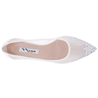 Nina Shoes Sofie White Mesh with Faceted Crystals Kitten-Heel Pumps