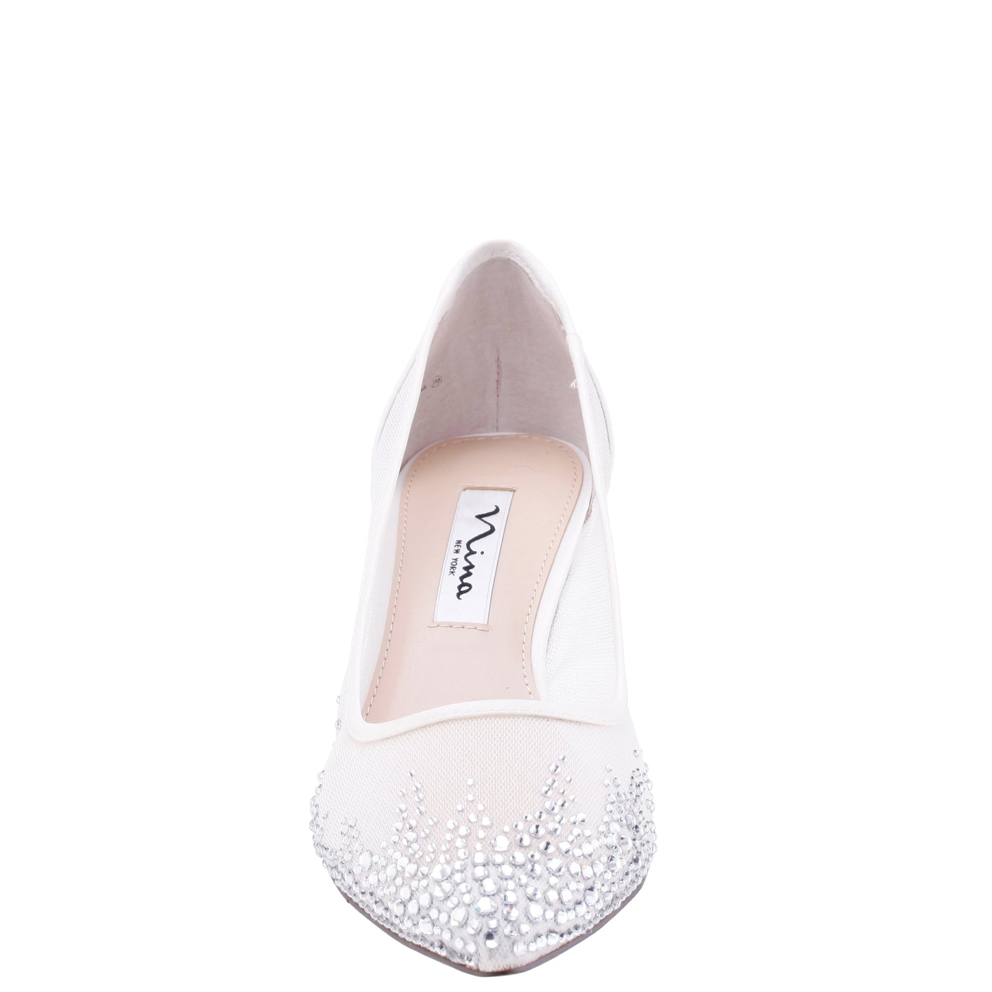 Nina Shoes Sofie White Mesh with Faceted Crystals Kitten-Heel Pumps