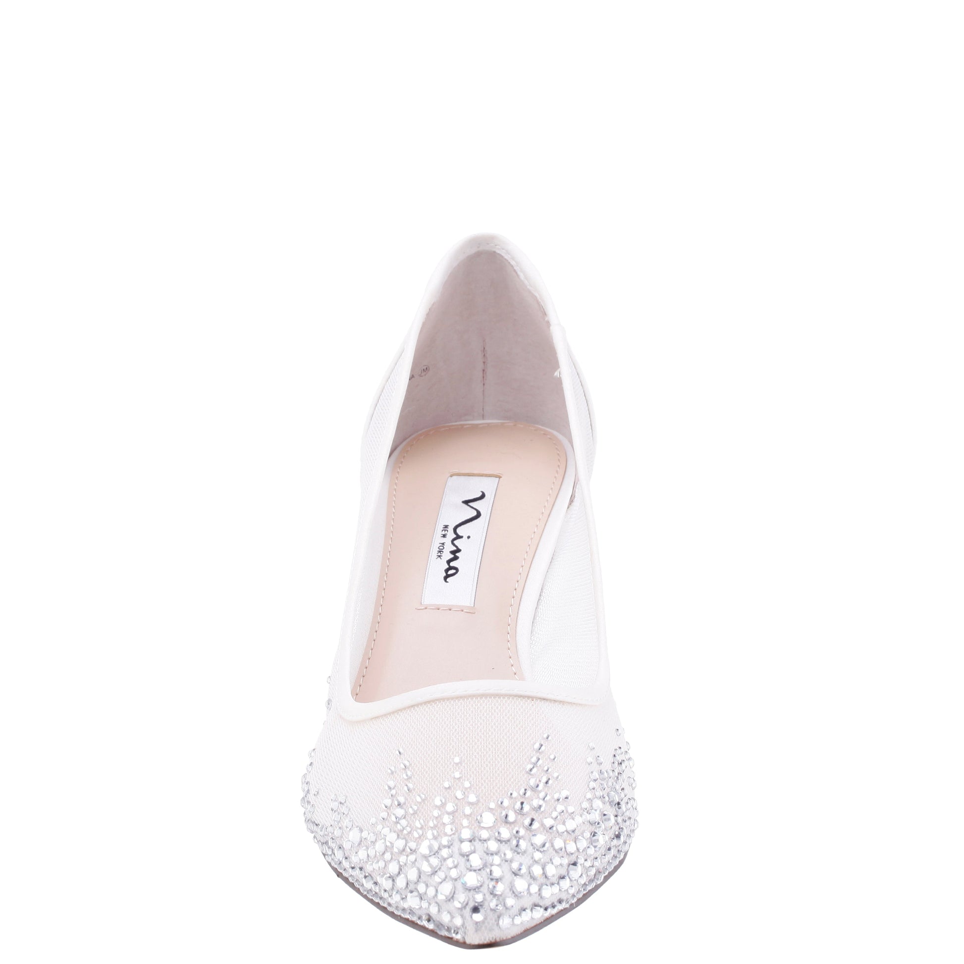 Nina Shoes Sofie White Mesh with Faceted Crystals Kitten-Heel Pumps
