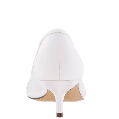Nina Shoes Sofie White Mesh with Faceted Crystals Kitten-Heel Pumps