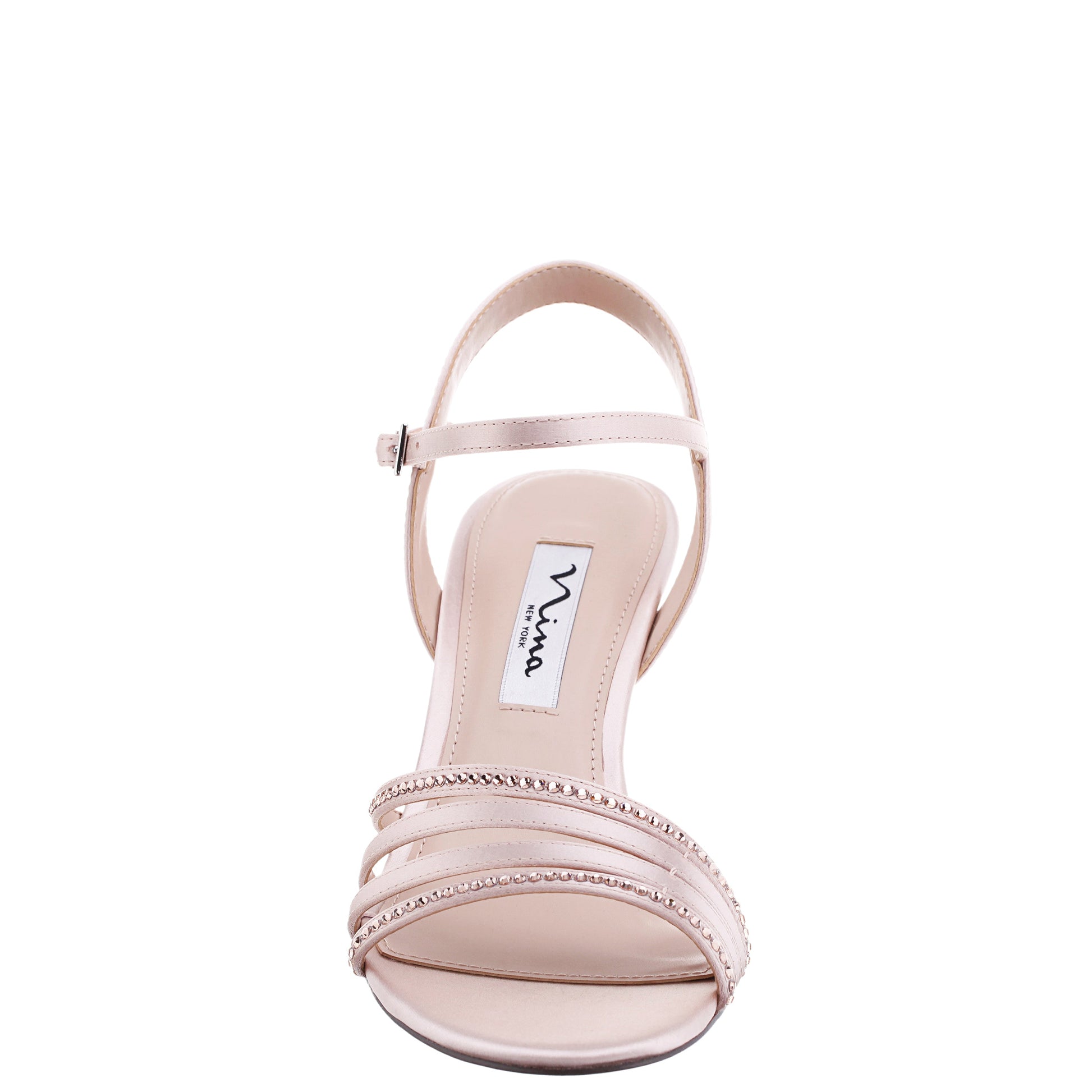 Nina Shoes Nelena Pearl Rose Satin with Matching Crystals Low-Heel Sandals with Ankle-Strap