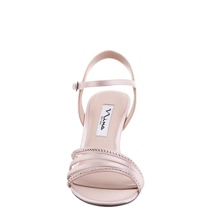 Nina Shoes Nelena Pearl Rose Satin with Matching Crystals Low-Heel Sandals with Ankle-Strap