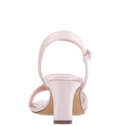 Nina Shoes Nelena Pearl Rose Satin with Matching Crystals Low-Heel Sandals with Ankle-Strap