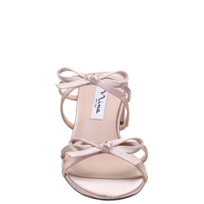 Nina Shoes Gaby Pearl Rose Satin with Bows on a Block-Heel Slide