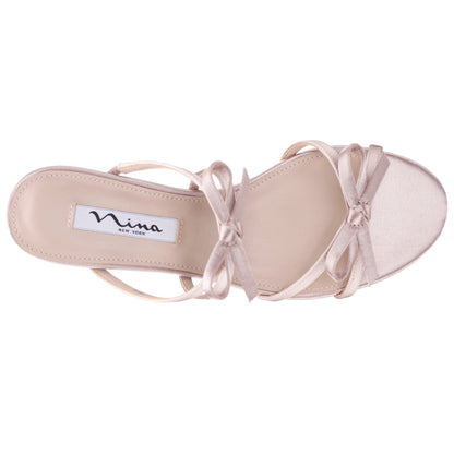 Nina Shoes Gaby Pearl Rose Satin with Bows on a Block-Heel Slide