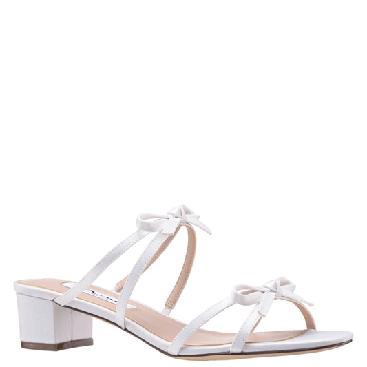 Nina Shoes Gaby White Satin with Bows on a Block-Heel Slide