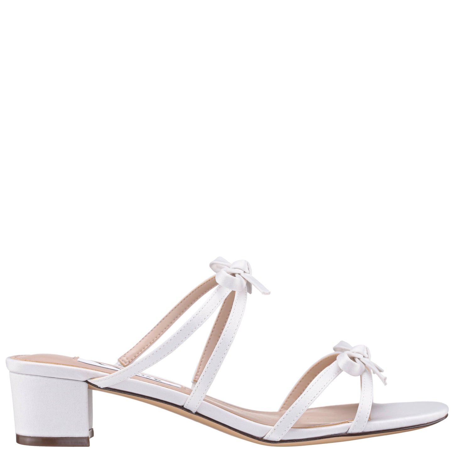 Nina Shoes Gaby White Satin with Bows on a Block-Heel Slide